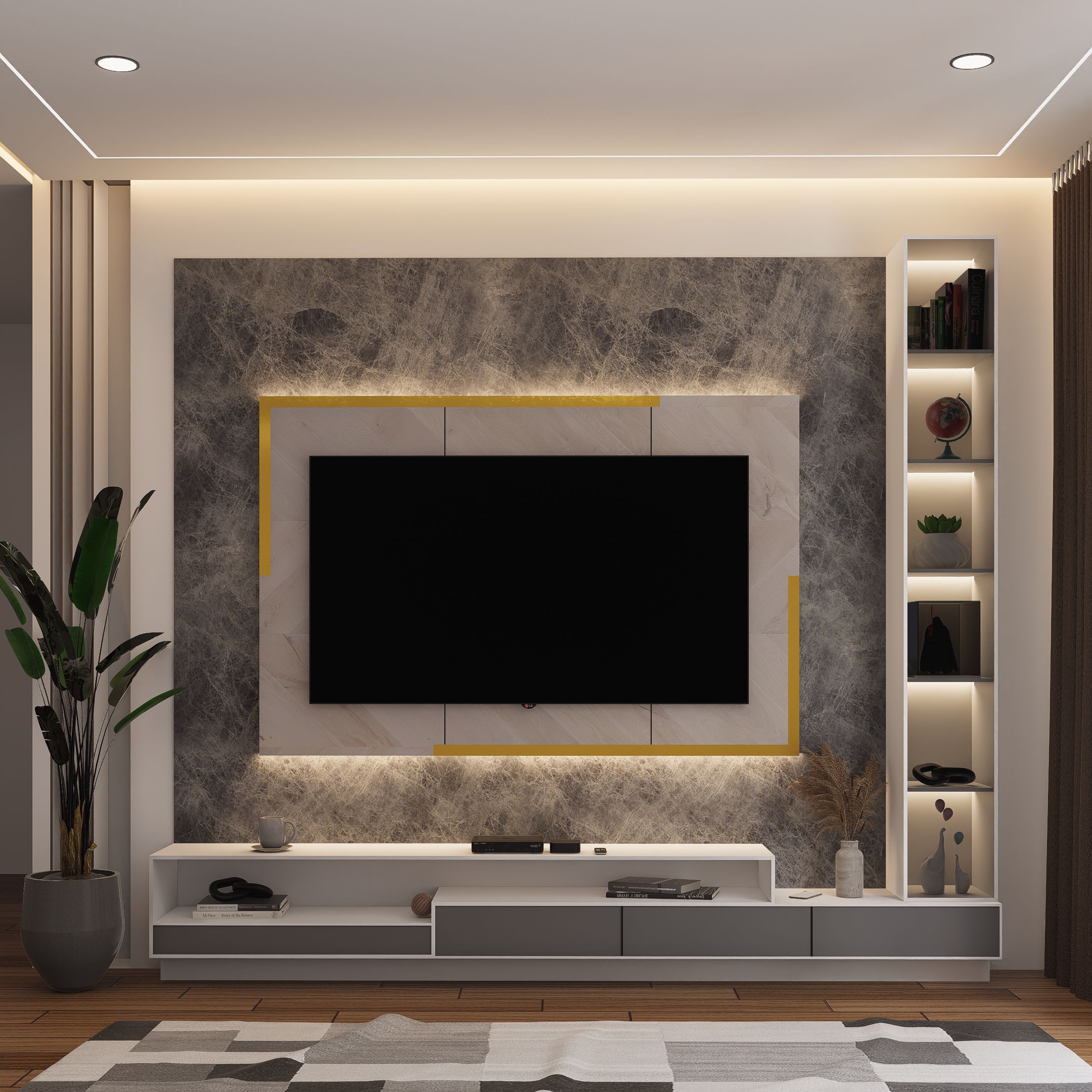 TV unit design by Baroda Interiors